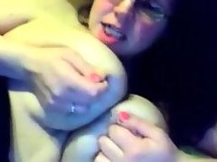 Woman playing with her big tits