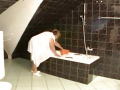 Sexy granny fucked in bathroom